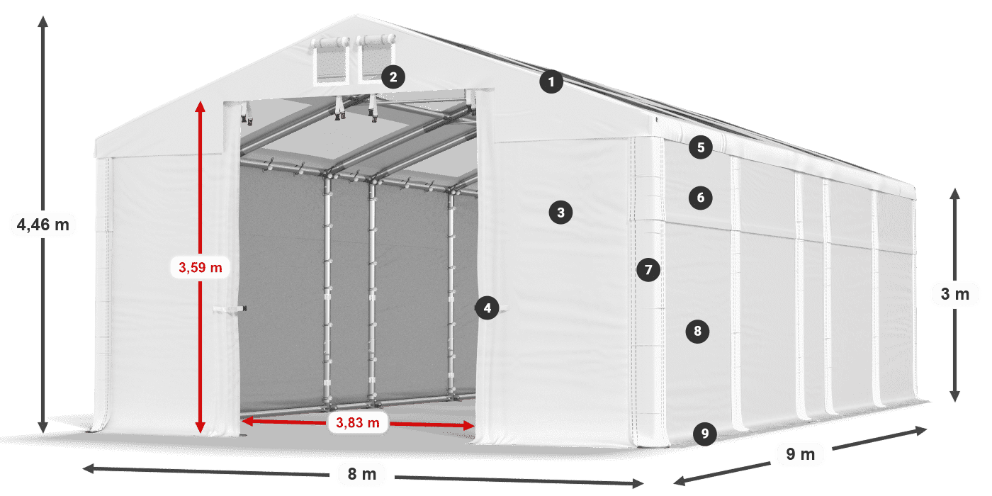 Dach: MS T 580 PVC Ściany: FR 620 PVC 3m legenda