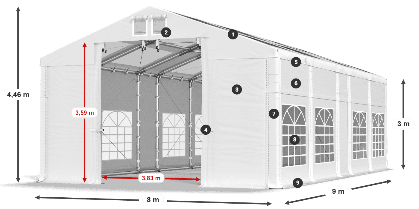 Dach: MS T 580 PVC Ściany: FR 620 PVC 3m legenda