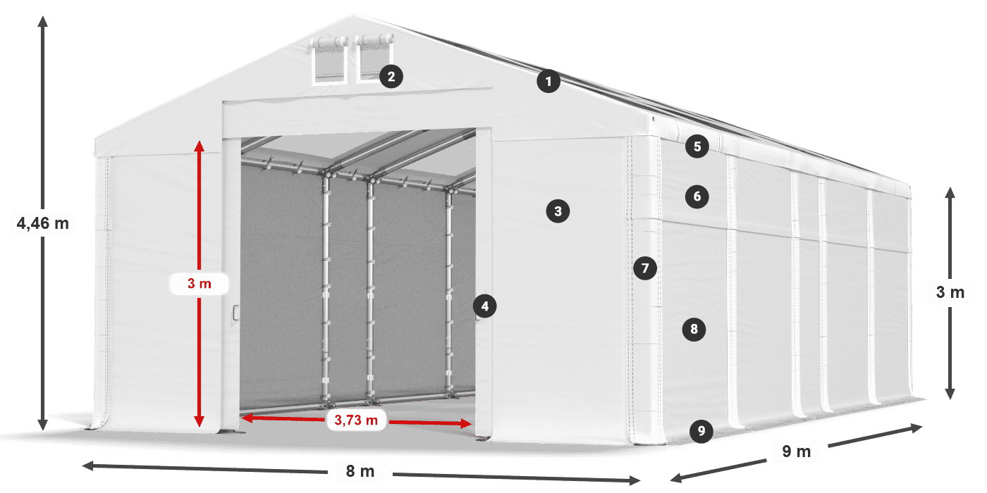 Dach: MS T 580 PVC Ściany: SD 500 PVC 3m legenda