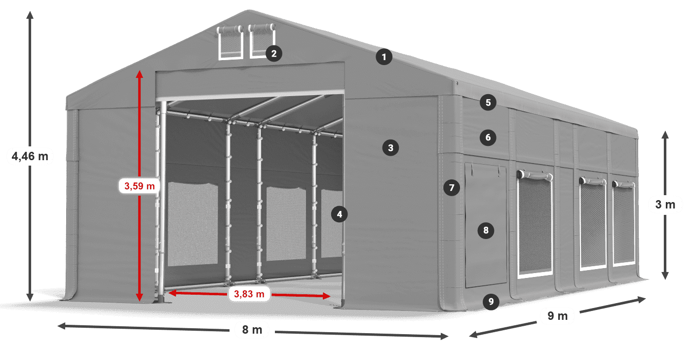 Dach: MS 580 PVC Ściany: SD M 500 PVC 3m legenda