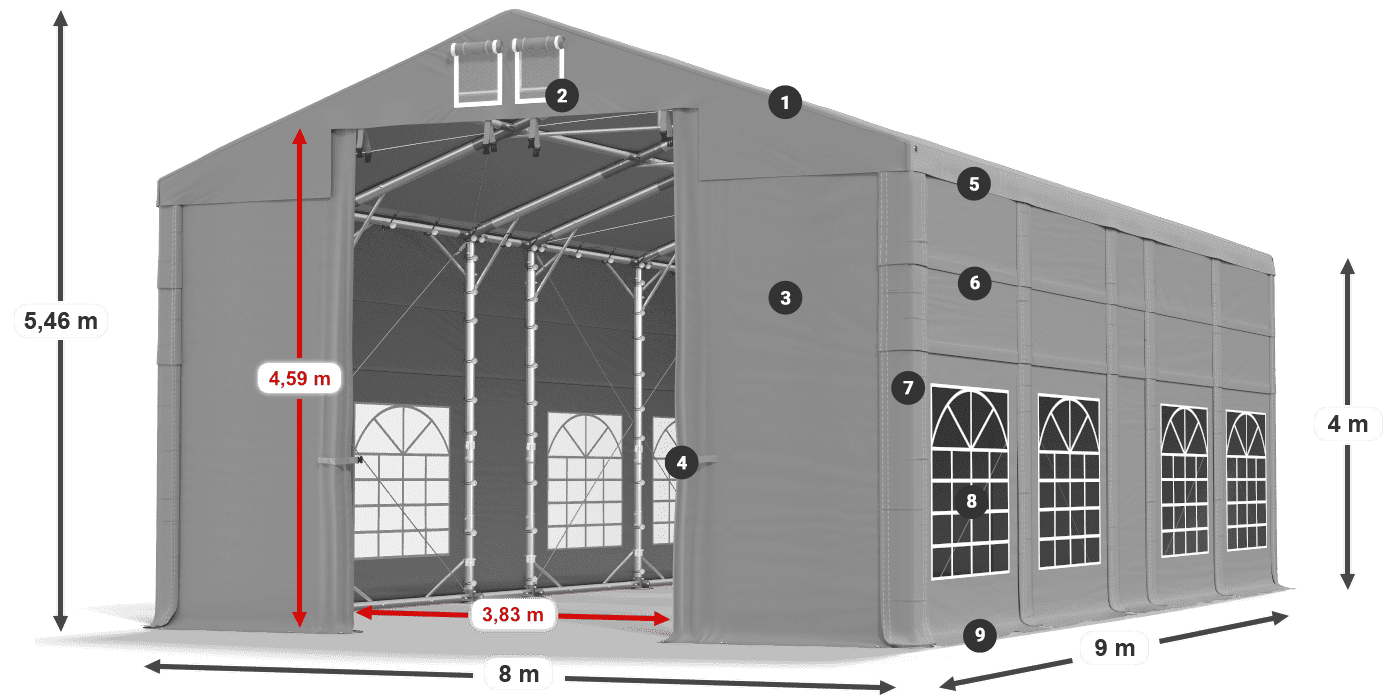 Dach: FR 620 PVC Ściany: SD 500 PVC 4m legenda