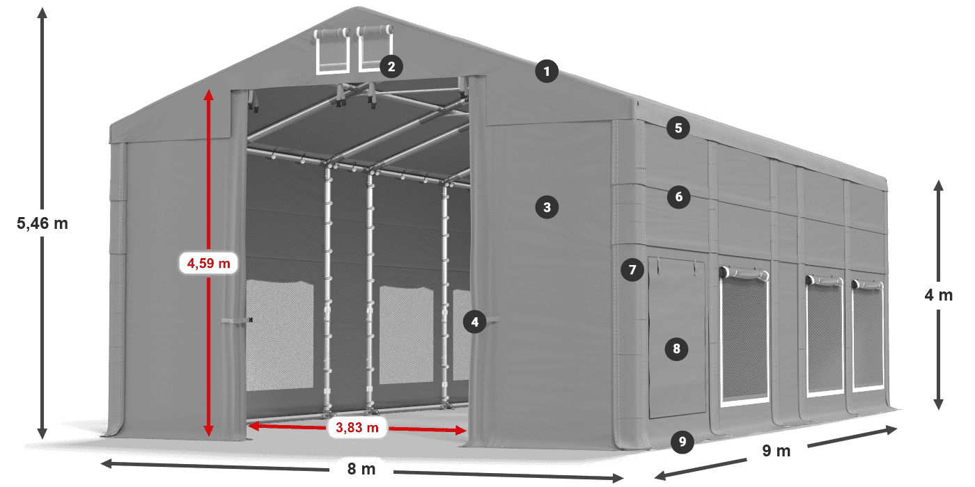 Dach: MS 580 PVC Ściany: SD M 500 PVC 4m legenda