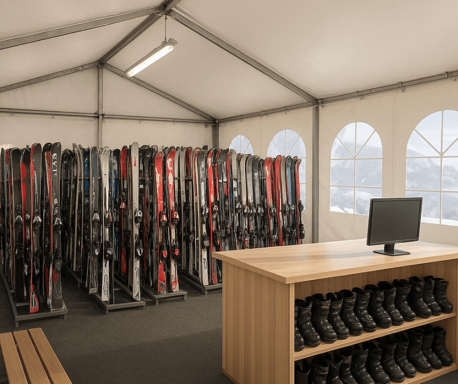 Wypożyczalnia nart w namiocie całorocznym