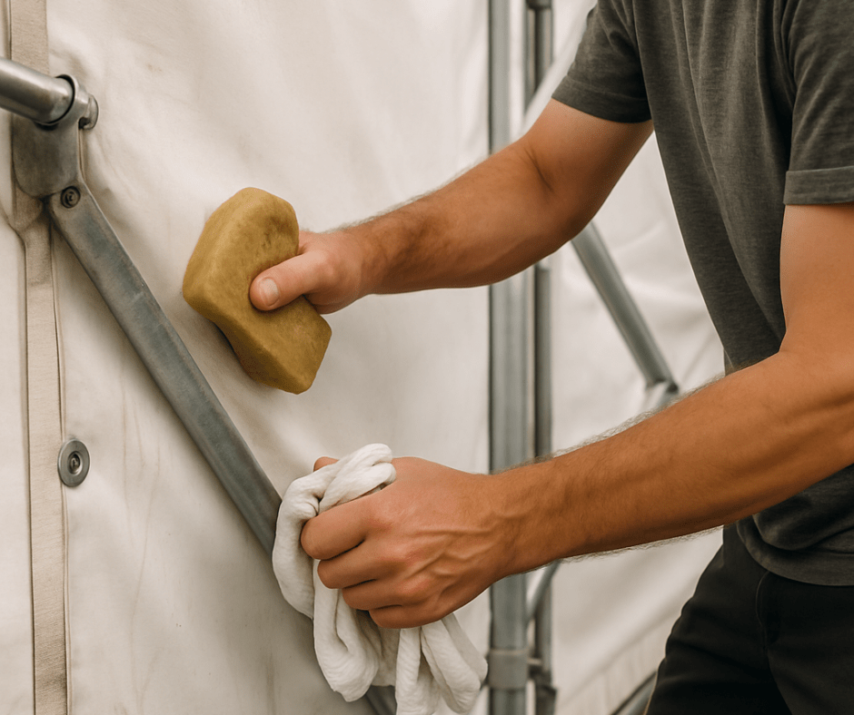 Czyszczenie plandeki namiotu magazynowego