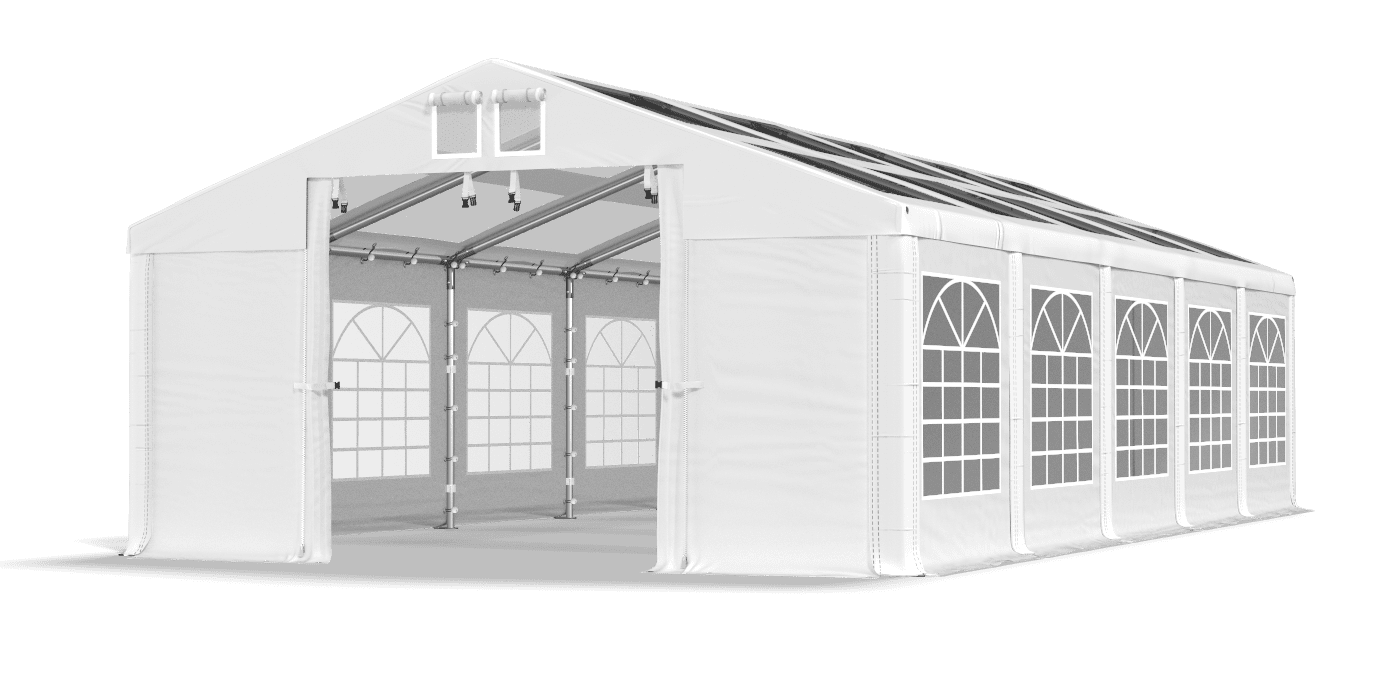 Duży namiot ogrodowy z transparentnym dachem