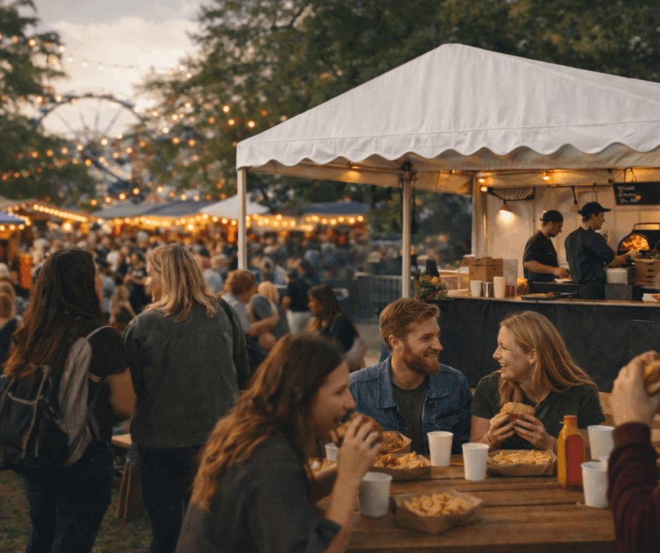 Strefa konsumpcji w namiocie gastronomicznym