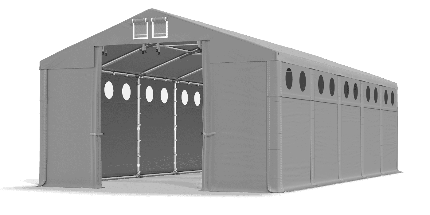 Namiot magazynowy z oknami doświetlającymi