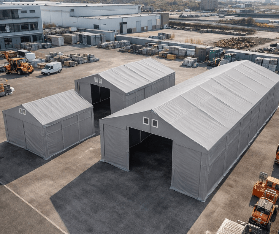 Namioty magazynowe w strefie przemysłowej