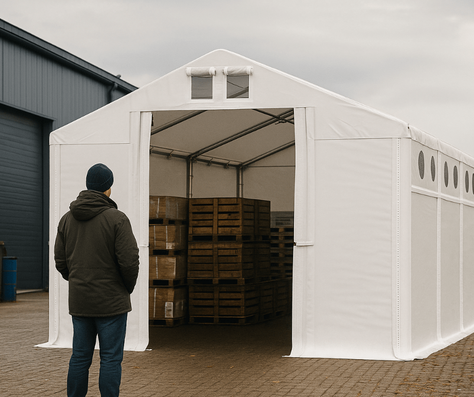 Namiot magazynowy z oknami doświetlającymi