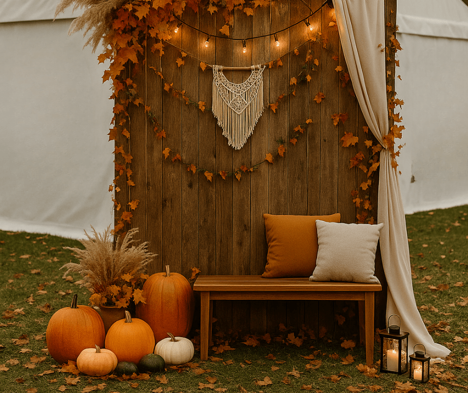 Ścianka do zdjęć przed namiotem imprezowym