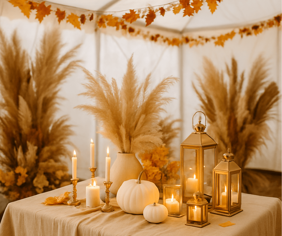 Jesienne dekoracje i oświetlenie do namiotu imprezowego