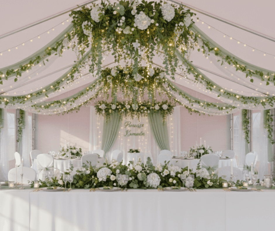 Komunia pod namiotem imprezowym w ogrodzie