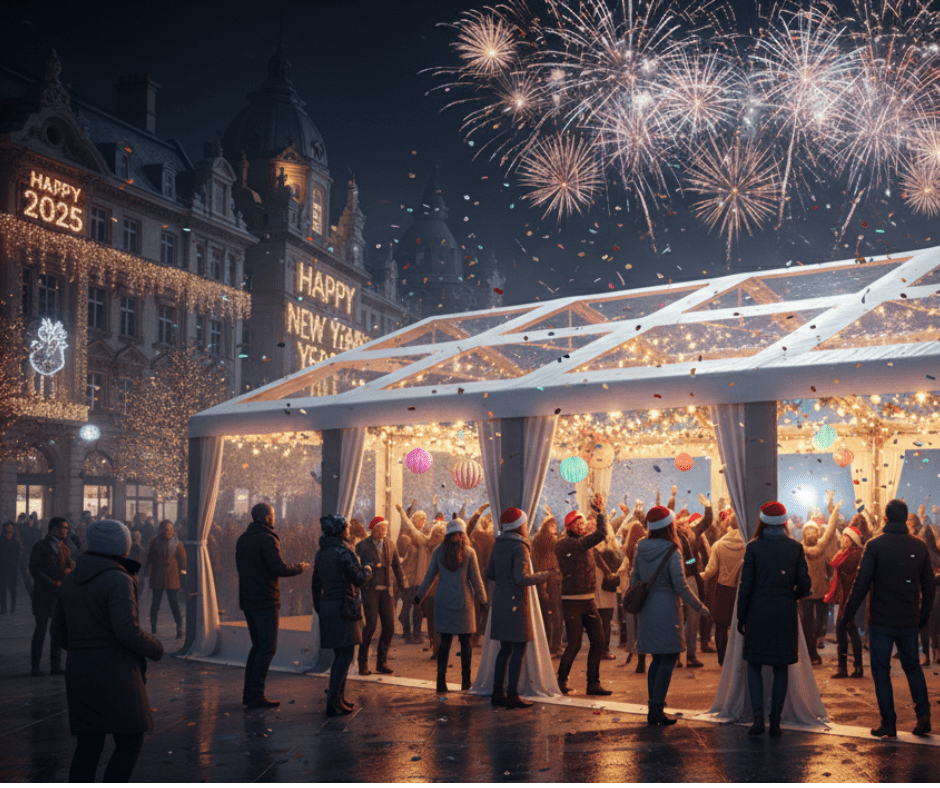 Transparentny namiot eventowy podczas miejskiego sylwestra