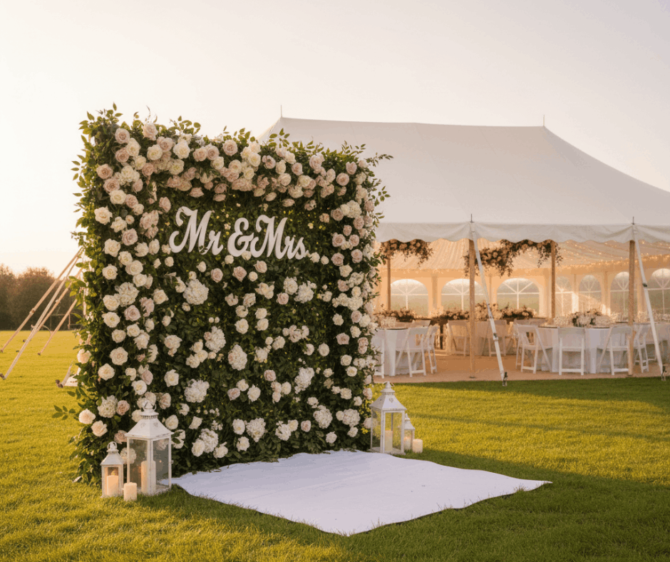 Ścianka do zdjeć w namiocie weselnym