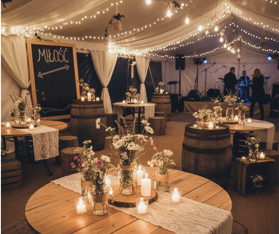 Tematyczne ozdoby ślubne do namiotu imprezowego