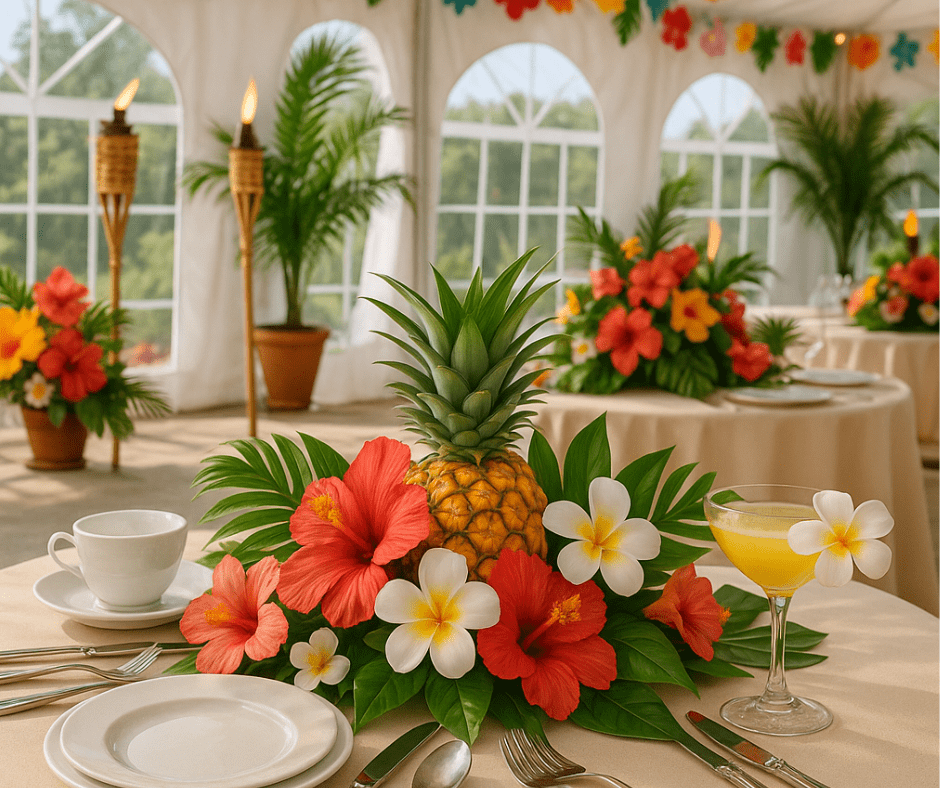 Dekoracje stołów w namiocie imprezowym