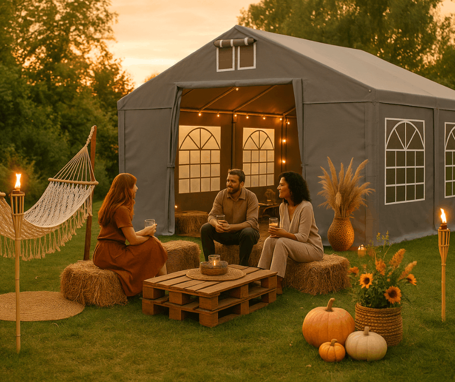 Szary namiot imprezowy na 20 osób