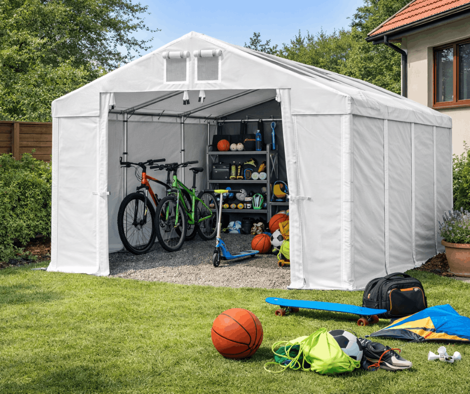 Porządek w ogrodzie przez całe lato z namiotem magazynowym