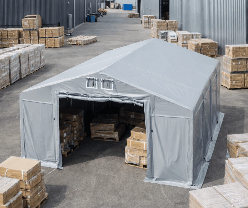 Szara hala namiotowa do przechowywania towaru