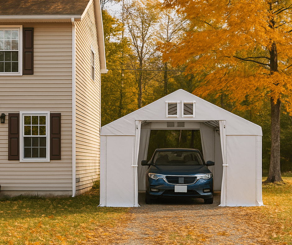 Zadaszenie garażowe na mobilnej konstrukcji