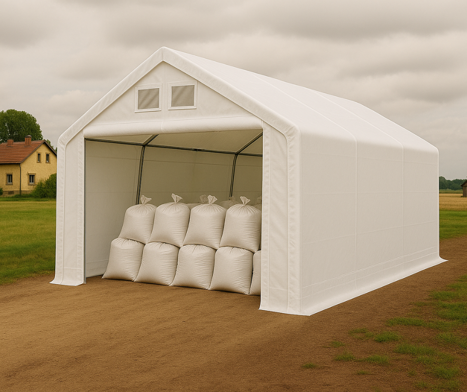 Magazynowanie plonów w hali namiotowej