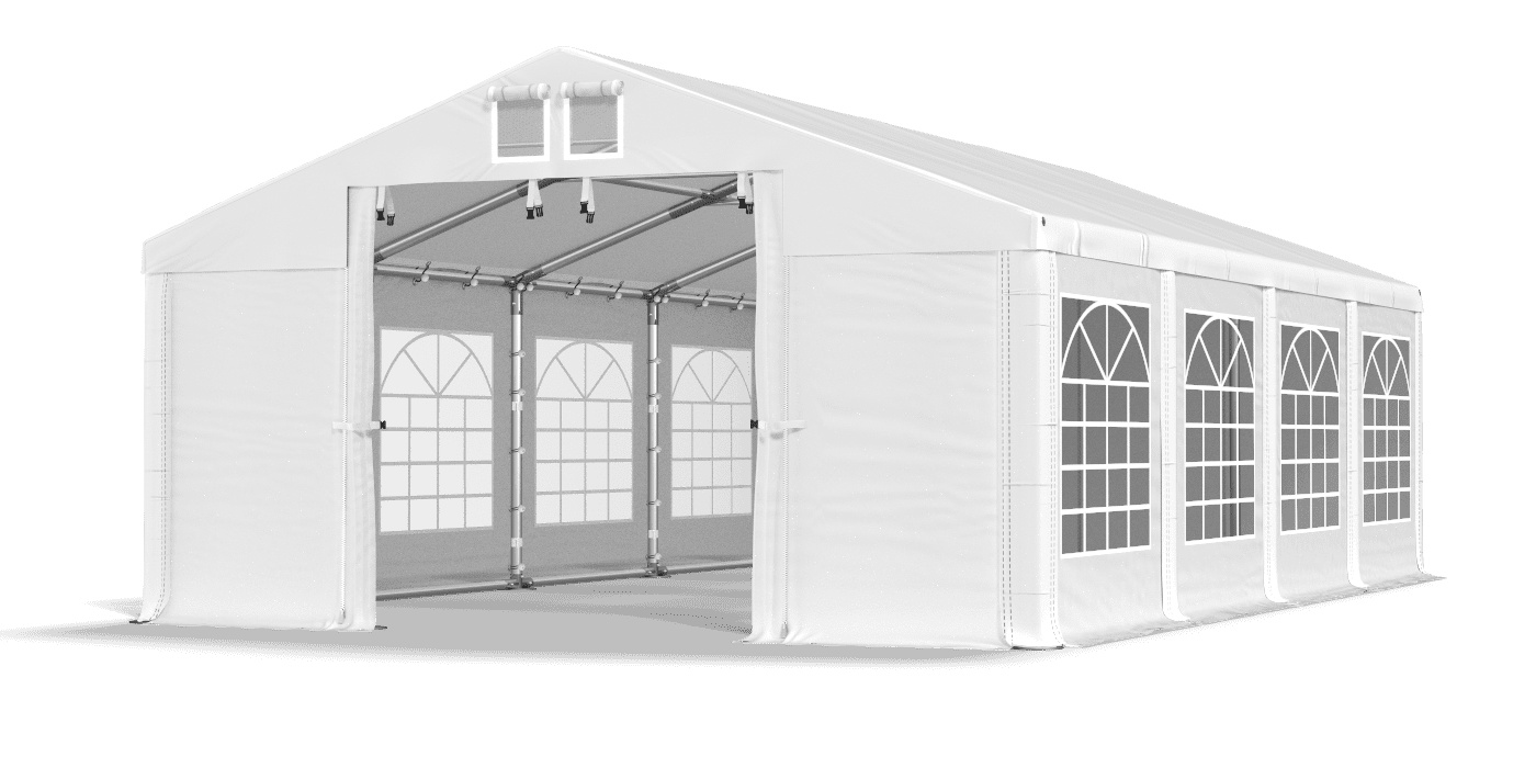 Biały namiot z oknami witrażowymi