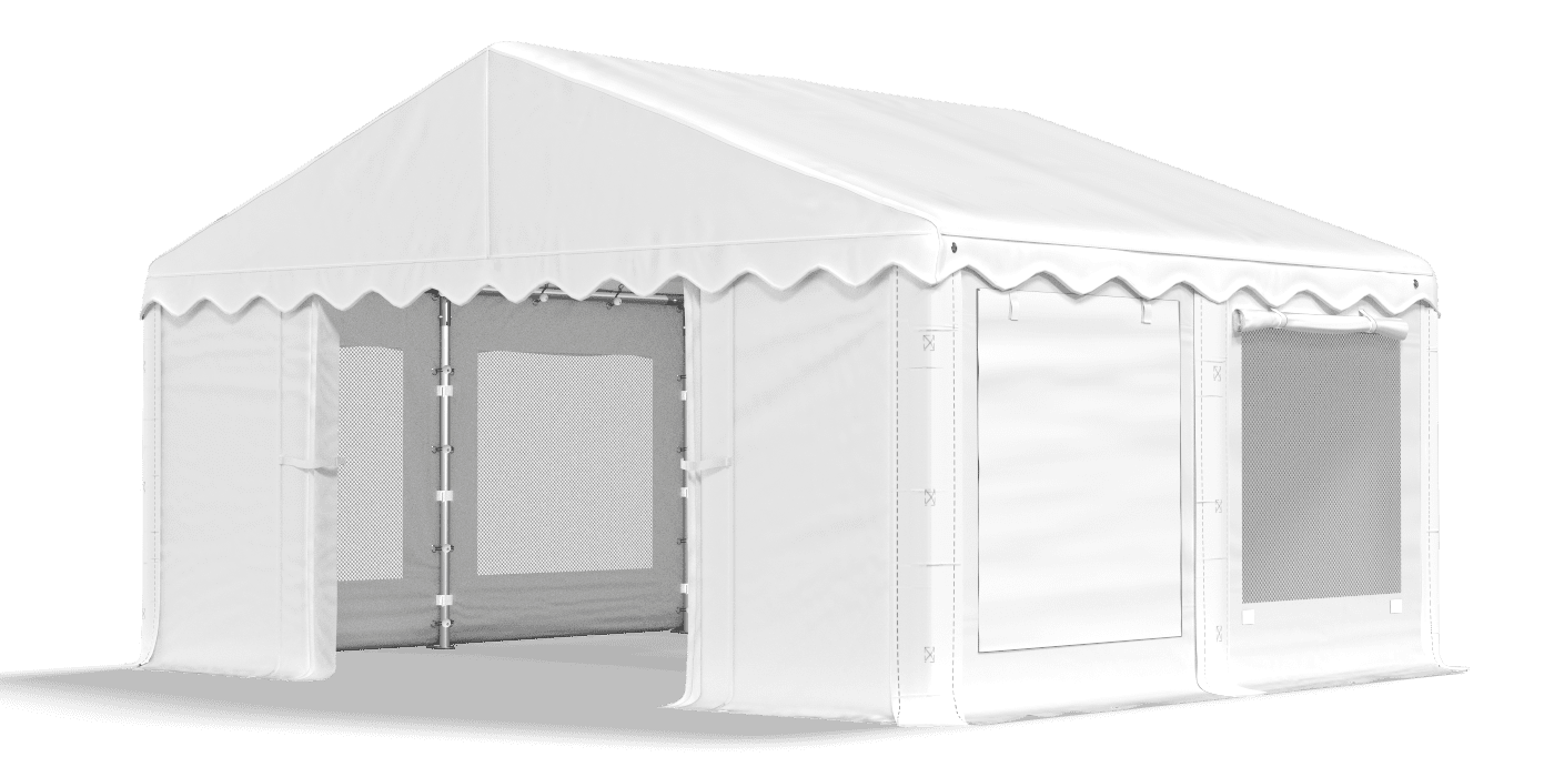 Biały namiot z roletami