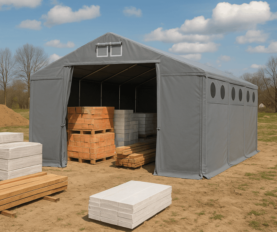 Namiot magazynowy Das Company z oknami doświetlającymi