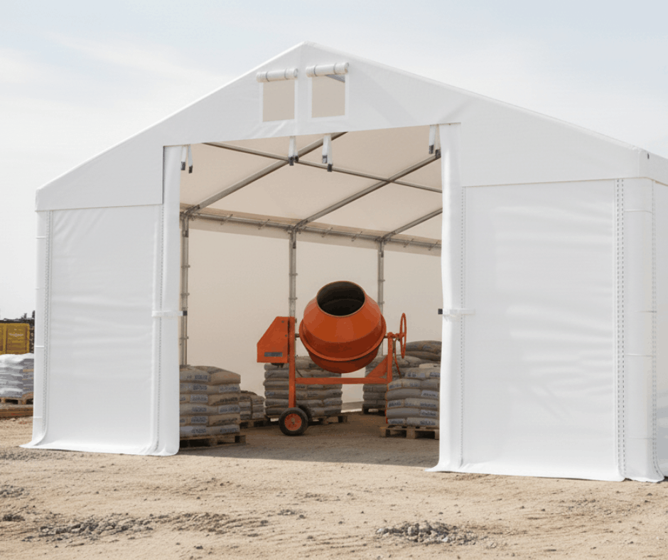 Biała hala namiotowa na narzędzia i maszyny