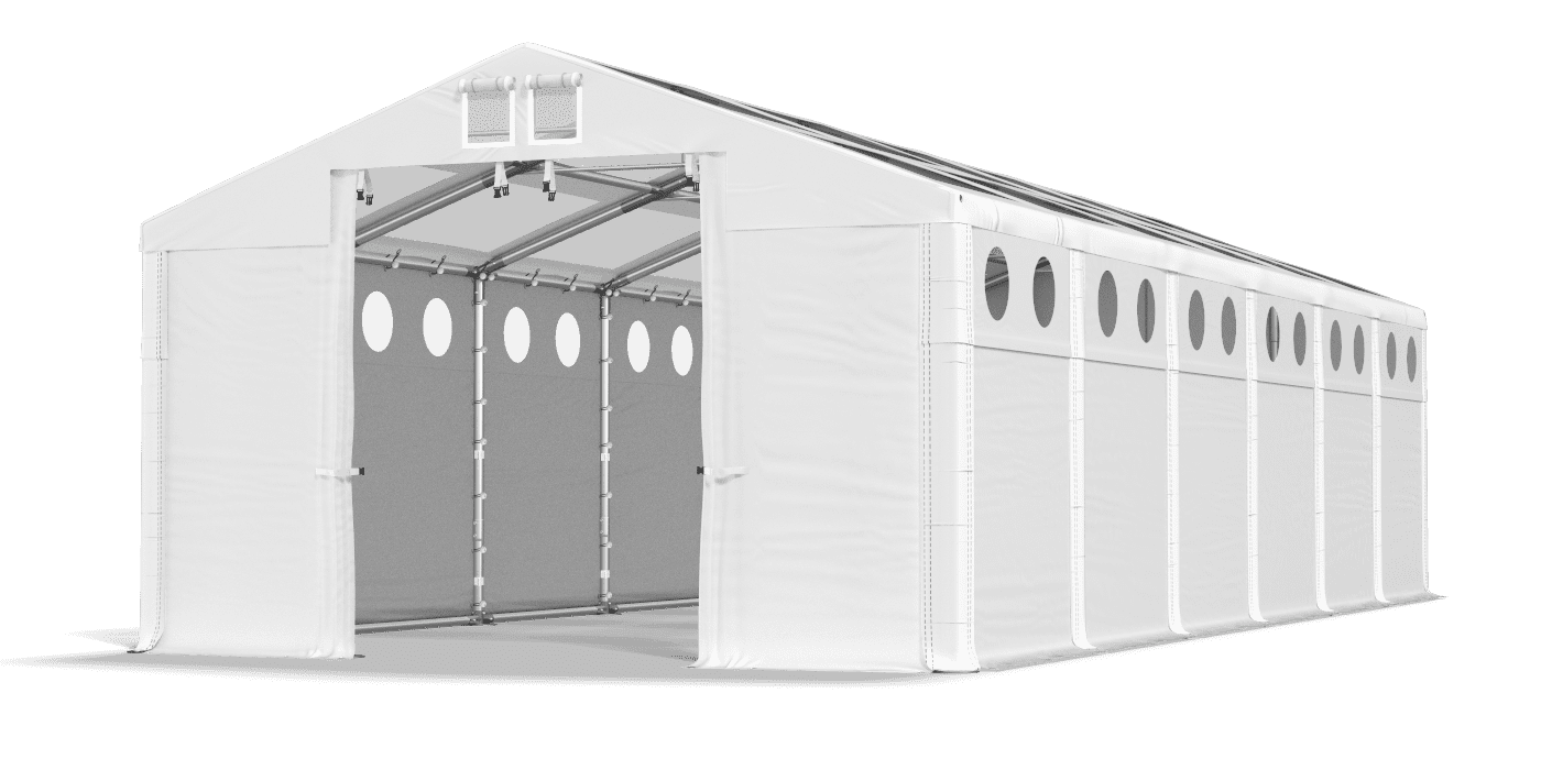 Namiot magazynowy z oknami doświetlającymi