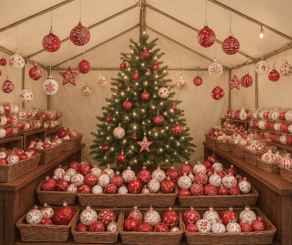 Sprzedaż bombek z namiocie handlowym