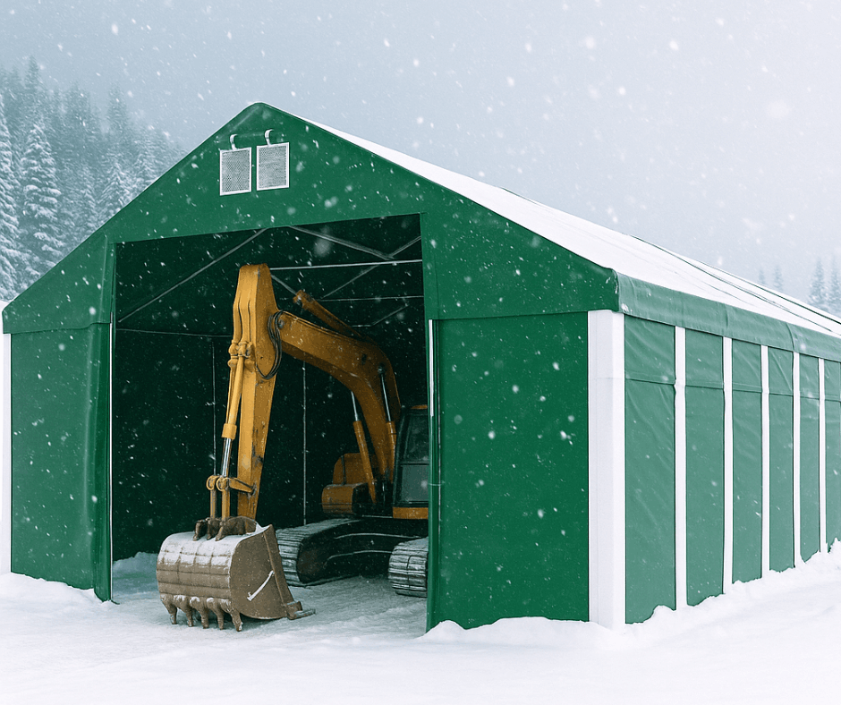 Zielony namiot przemysłowy na maszyny budowlane